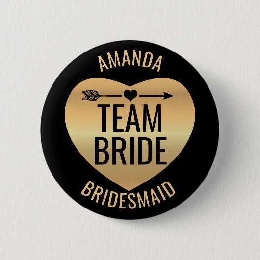 Gold Heart on Black with Arrow - Team Bridge Button (Vorderseite)