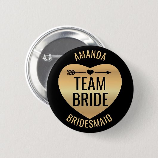 Gold Heart on Black with Arrow - Team Bridge Button (Vorne & Hinten)