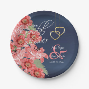 Gold Heart on Coral & Navy Satin Pappteller