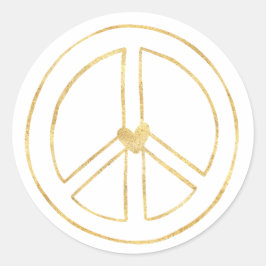 Gold Heart Peace Sign Runder Aufkleber