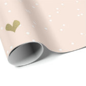 Gold Heart Pink Dots Wrapping Paper Geschenkpapier (Rolleneckpunkt)