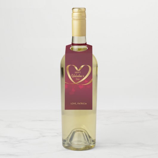 Gold Heart Ribbon Happy Valentine's Day Red Flaschenanhänger (Auf Flasche)