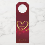 Gold Heart Ribbon Happy Valentine's Day Red Flaschenanhänger (Vorderseite)