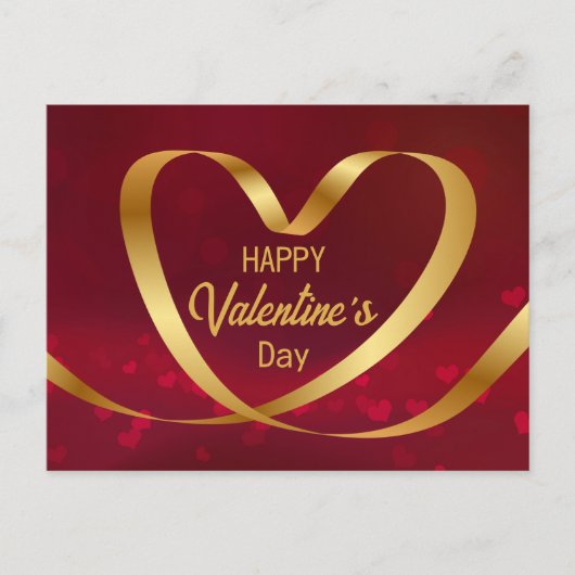 Gold Heart Ribbon Happy Valentine's Day Red Postkarte (Vorderseite)