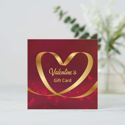 Gold Heart Ribbon Red Valentine's Day Geschenkkart (Stehend Vorderseite)