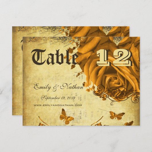 Gold Heart Rose Tischnummer Card (Vorne/Hinten)