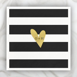 Gold Heart | Schwarz-weißes Hochzeitspapier Napkin Serviette
