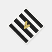 Gold Heart | Schwarz-weißes Hochzeitspapier Napkin Serviette (Ecke)