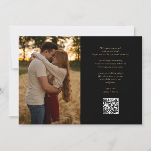 Gold Heart Script Foto Hochzeitsskripte QR Code Save The Date (Rückseite)
