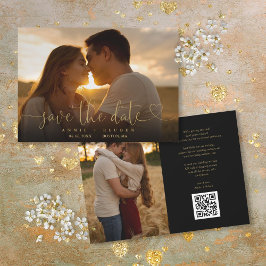 Gold Heart Script Foto Hochzeitsskripte QR Code Save The Date