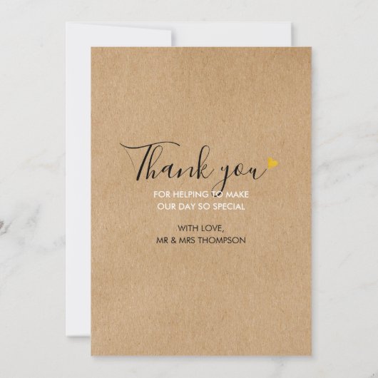 Gold Heart Script Rustic Kraft Wedding Foto Dankeskarte (Rückseite)