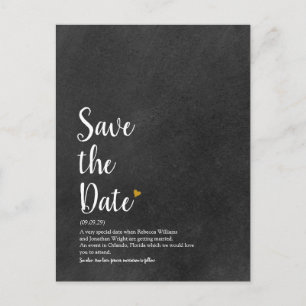 Gold Heart Script Save the Date Definition Ankündigungspostkarte