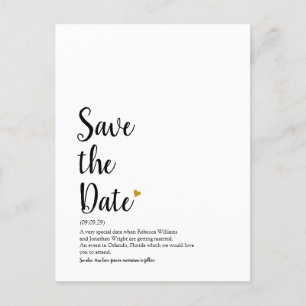 Gold Heart Script Save the Date Definition Ankündigungspostkarte