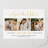 Gold Heart Script Wedding Foto Save the Date Folieneinladung (Vorderseite)