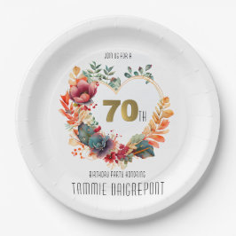 Gold Heart Shape Peony Blume 70. Geburtstagsparty Pappteller