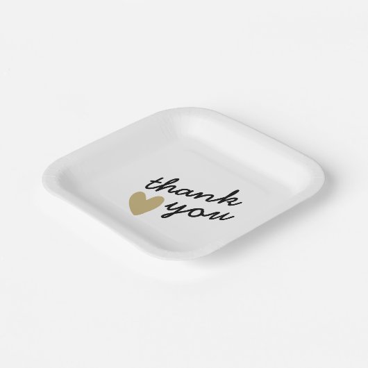 Gold Heart Simple Sincere Vielen Dank Pappteller (Gewinkelt)