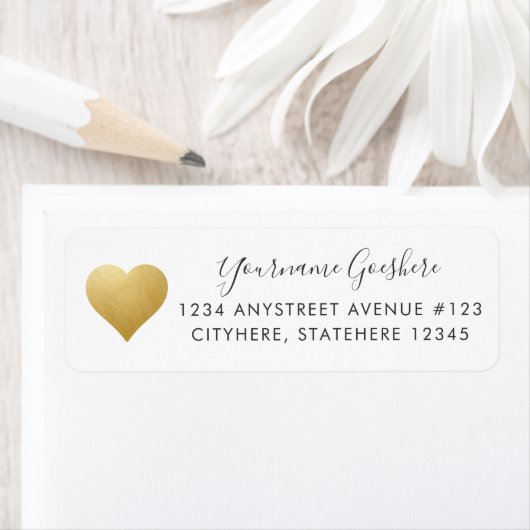 Gold Heart Simple Wedding Rücksendeadresse (Insitu)
