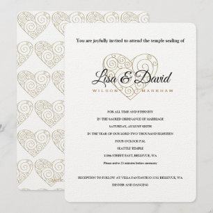 Gold Heart Temple Wedding & Empfang Einladung