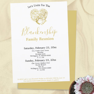Gold Heart Tree Family Reunion on White Template  Einladung