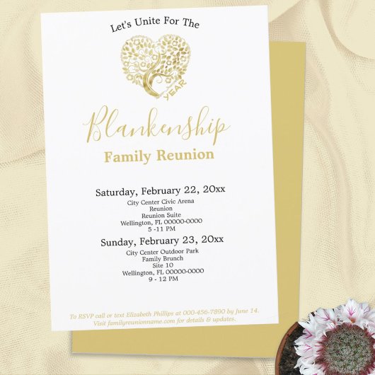 Gold Heart Tree Family Reunion on White Template  Einladung