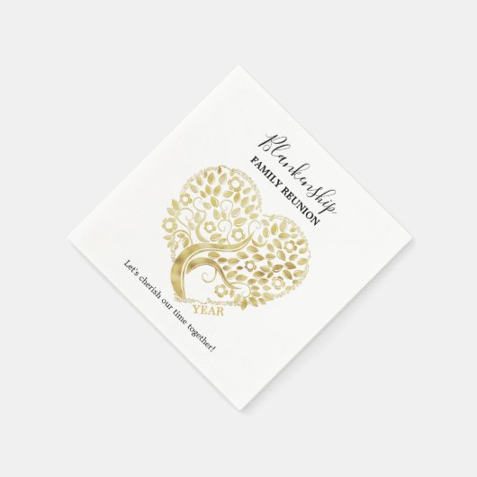 Gold Heart Tree Family Wiedersehen Personalisierte Serviette (Ecke)