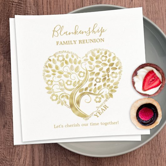Gold Heart Tree Family Wiedersehen Personalisierte Serviette