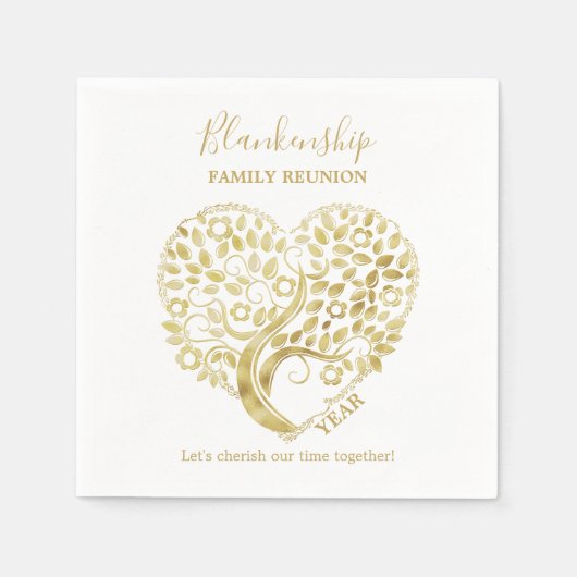 Gold Heart Tree Family Wiedersehen Personalisierte Serviette (Vorderseite)