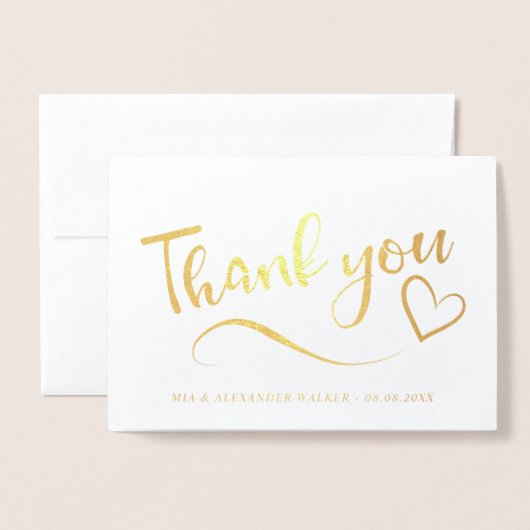 Gold Heart Wedding Foto Vielen Dank Folienkarte (Vorderseite mit Umschlag)