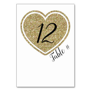 Gold Heart Wedding Tischnummer Card