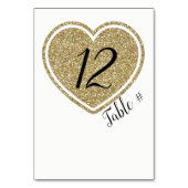 Gold Heart Wedding Tischnummer Card (Rückseite)
