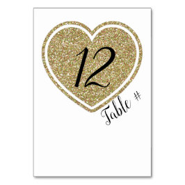 Gold Heart Wedding Tischnummer Card