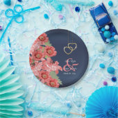 Gold Hearts auf Korallen & Navy Satin Pappteller (Party)