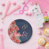 Gold Hearts auf Korallen & Navy Satin Pappteller (Party)