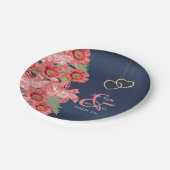 Gold Hearts auf Korallen & Navy Satin Pappteller (Schrägansicht)