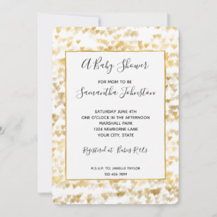 Gold Hearts Baby Dusche Einladung