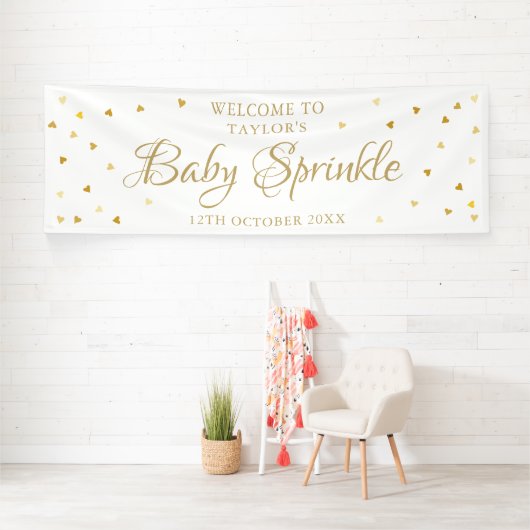 Gold Hearts Baby Sprinkle Dusche Willkommen Banner (Insitu)