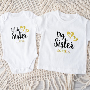 Gold Hearts Big Sister Name Monogram Kleinkind T-shirt