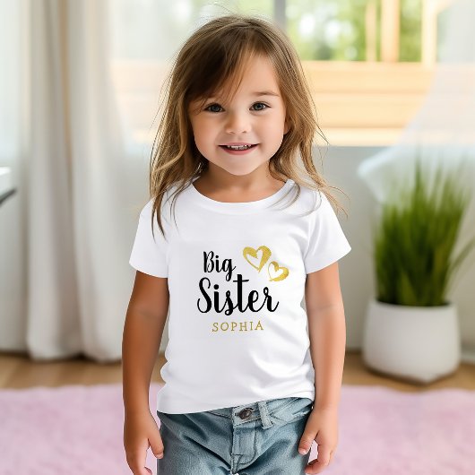 Gold Hearts Big Sister Name Monogram Kleinkind T-shirt