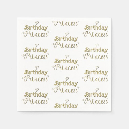 Gold Hearts Birthday Princess Party Serviette (Vorderseite)
