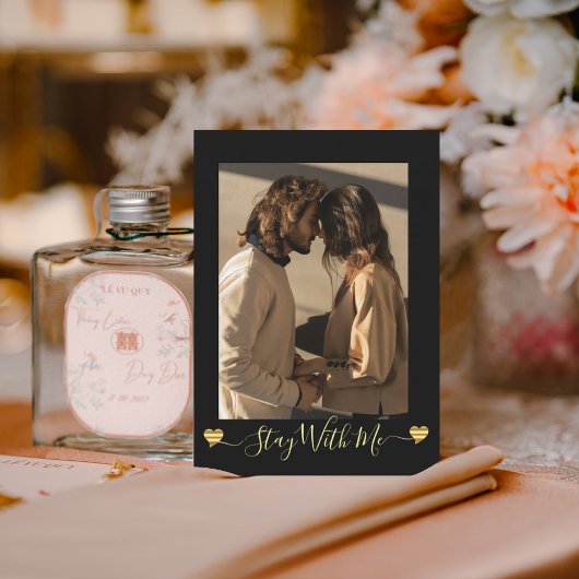 Gold Hearts Black Foto Urlaubskarte Einladung