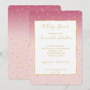 Gold Hearts Blush Pink Ombre Babydusche Einladung