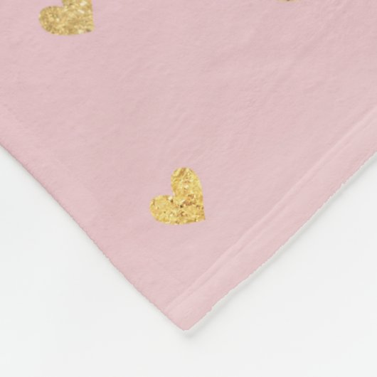Gold Hearts Blush Pink Ombre Fleecedecke (Ecke)