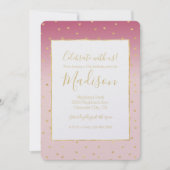 Gold Hearts Blush Pink Ombre Geburtstag Einladung (Vorderseite)