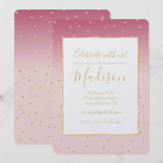 Gold Hearts Blush Pink Ombre Geburtstag Einladung