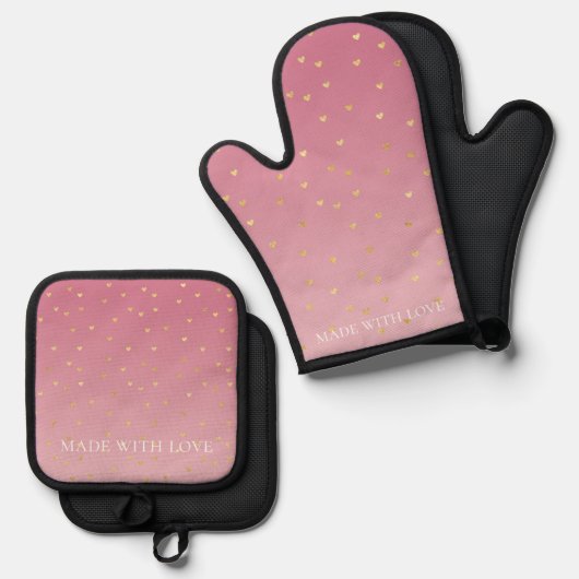 Gold Hearts Blush Pink Ombre Ofenhandschuh & Topflappen-Set (Vorderseite/Rückseite)