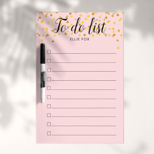 Gold Hearts Blush Pink To Do List Memoboard