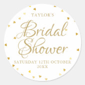 Gold Hearts Confetti Brautparty Gevor Runder Aufkleber (Vorderseite)