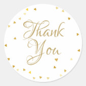 Gold Hearts Confetti Elegantes Skript Vielen Dank Runder Aufkleber (Vorderseite)