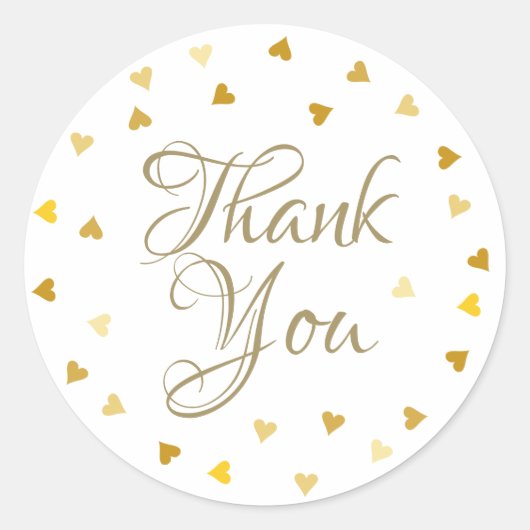 Gold Hearts Confetti Elegantes Skript Vielen Dank Runder Aufkleber (Vorderseite)