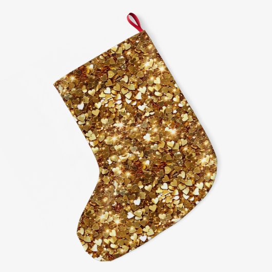 Gold Hearts Confetti Großer Weihnachtsstrumpf (Rückseite (Hängend))